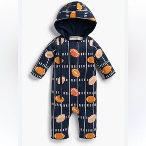 Monica + Andy Baby Football Print Hooded Organic Cotton One-Piece size 6-9M